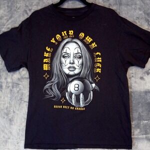 DOM Make Your Own Luck Shirt Mens L Black Clown 8 Ball Tattoo Art Graphic Tee